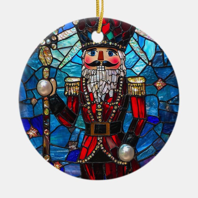Faux Stained Glass Nutcracker  Ceramic Ornament (Front)