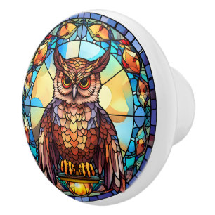 faux stained glass owl ceramic knob