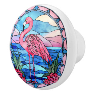 faux stained glass pink flam Ceramic pink flamingo Ceramic Knob