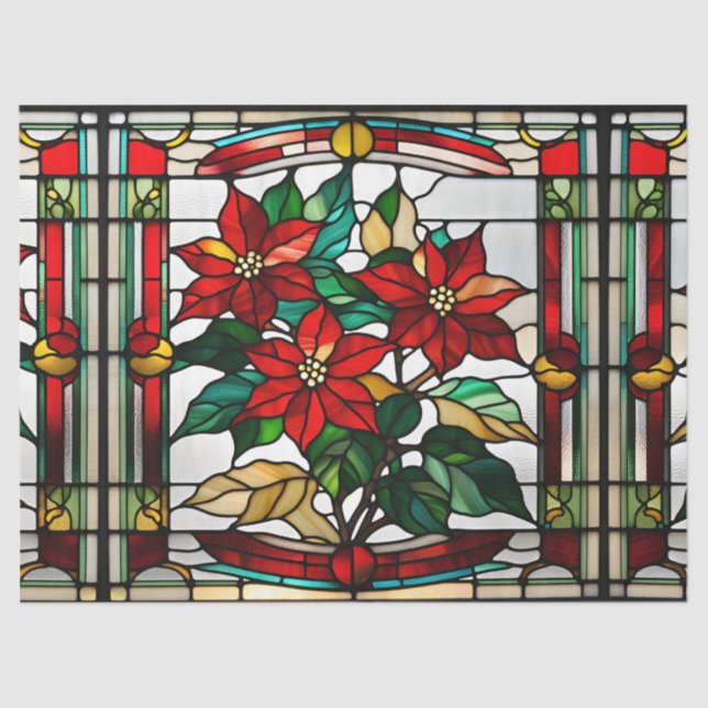 Faux Stained Glass Poinsettia for Decoupage Craft  Tissue Paper (Front)