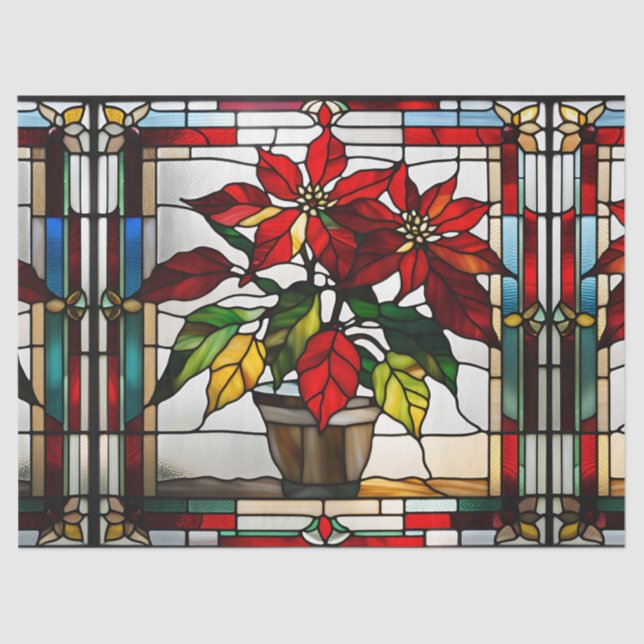 Faux Stained Glass Poinsettia for Decoupage Craft  Tissue Paper (Front)