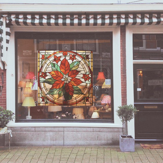 Faux Stained-Glass Poinsettia Large Window Cling (Creator Uploaded)