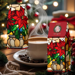 Faux Stained Glass Potted Poinsettias Roasted Coffee