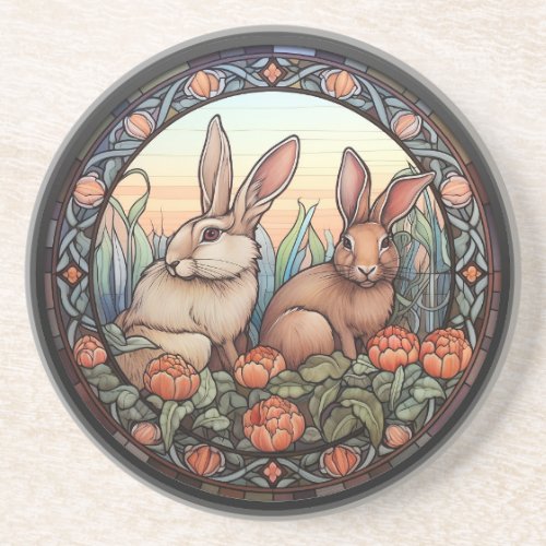 Faux Stained Glass Rabbits Coaster