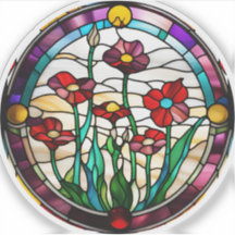 Faux Stained Glass Round Flower Garden Sticker