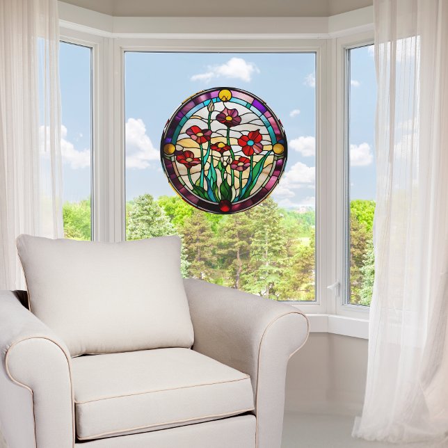 Faux Stained-Glass Round Flower Garden  Window Cling (Creator Uploaded)