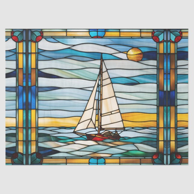Faux Stained Glass Sailboat for Decoupage Craft  Tissue Paper (Front)