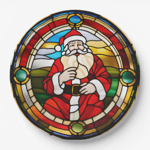 Faux Stained Glass Sitting Santa Paper Plates