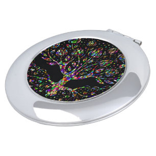 Faux Stained Glass Tree Of Prosperity Compact Mirror