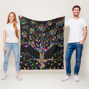 Faux Stained Glass Tree Of Prosperity Fleece Blanket