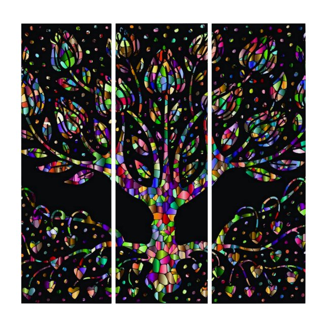 Faux Stained Glass Tree Of Prosperity Triptych (Front)