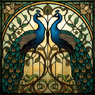 Faux Stained Glass Twin Mirrored Peacocks Tissue Paper