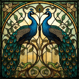 Faux Stained Glass Twin Mirrored Peacocks Tissue Paper
