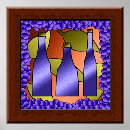 Faux Stained Glass Window Wine  Grapes Art Poster
