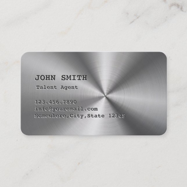 Faux Stainless Steel Talent Agent Business Card (Front)