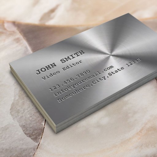 Customizable Faux Stainless Steel Video Editor Business Card