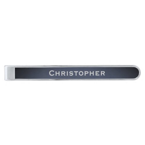 Faux Stamped Vignetted Mottled Navy Blue with Name Silver Finish Tie Bar