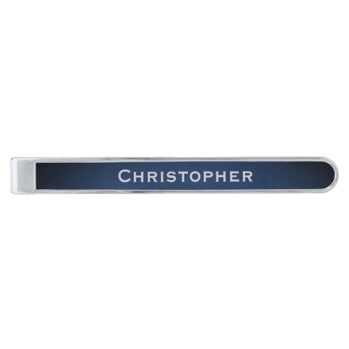 Faux Stamped Vignetted Mottled Royal Blue w Name Silver Finish Tie Bar