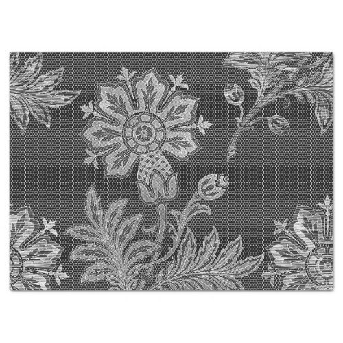 Faux Stitch Work Flower on Grey Decoupage Tissue Paper