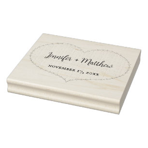Faux Stitched Boho Heart Personalized Wedding Rubber Stamp