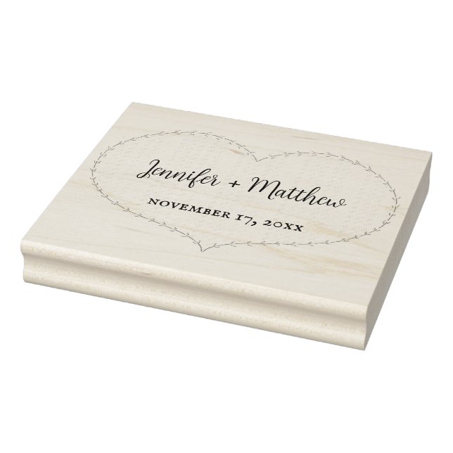 Faux Stitched Boho Heart Personalized Wedding Rubber Stamp (Stamp)
