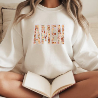 Faux Stitched Floral “Amen” Christian Sweatshirt