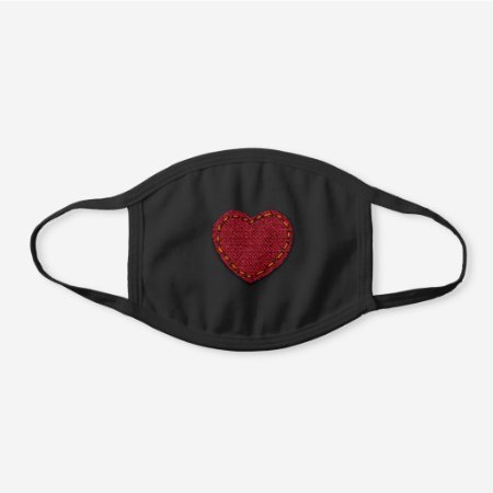 Faux Stitched Heart Black Cotton Face Mask