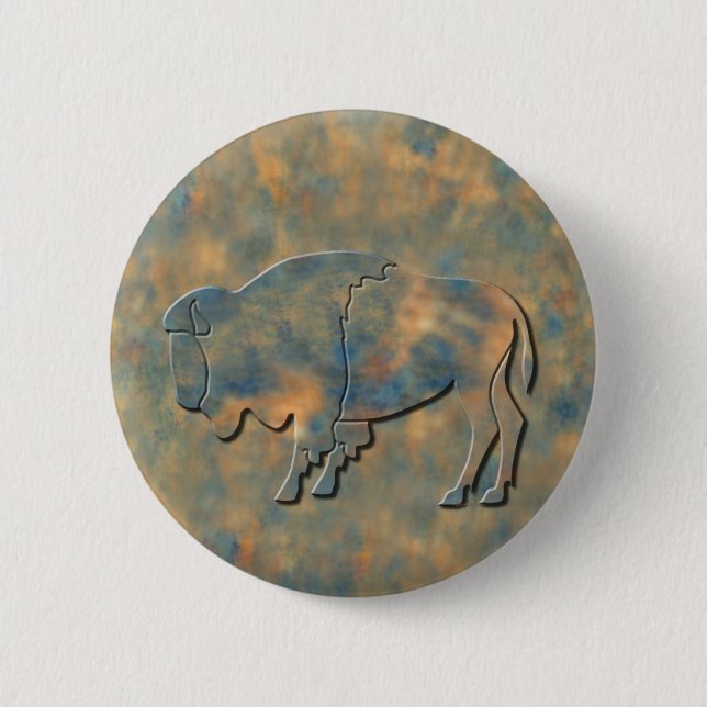 Faux Stone Bison Pinback Button (Front)