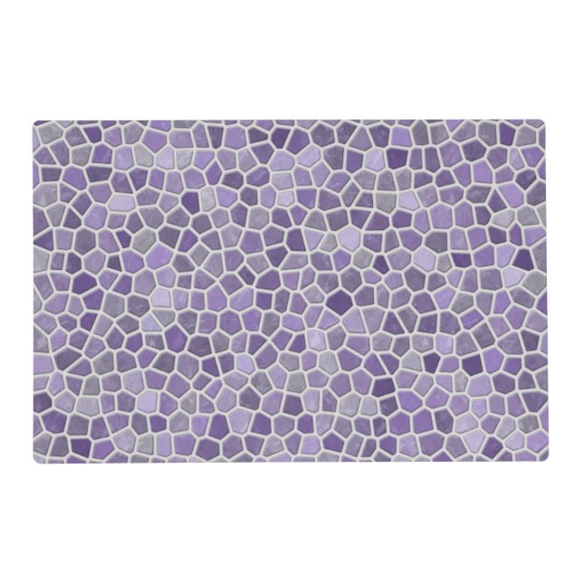 Faux Stone Mosaic, Lilac, Gray Reversible Placemat (Front)
