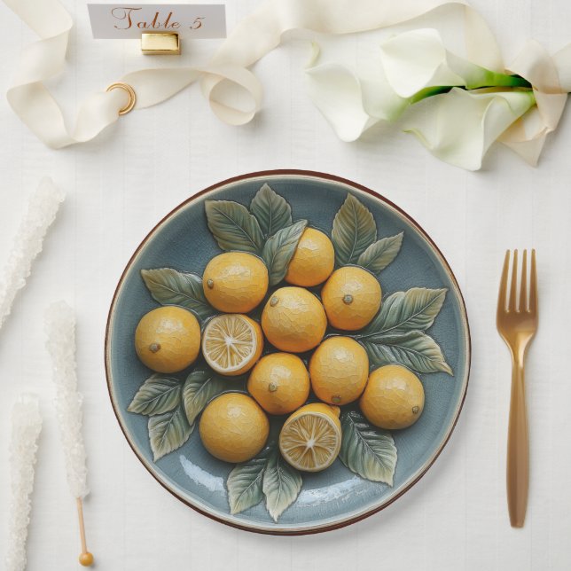 Faux Stoneware Pottery Lemons  Paper Plates (Wedding)
