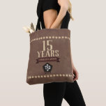 Faux studs employee milestone anniversary tote<br><div class="desc">Aged leather-looking colored background with faux brass studs on this large tote bag with custom-year milestone anniversary text and your logo,  the perfect addition to your work motivation,  recognition and incentive programs.</div>