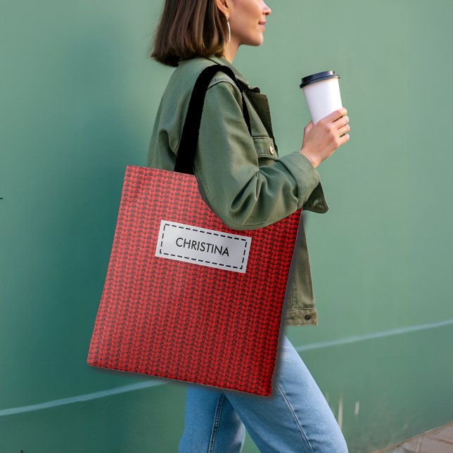 Faux Sweater Knit Custom Name & Quote Tote Bag (Creator Uploaded)