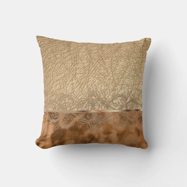 Faux Tan Leather & Suede Texture Design Throw Pillow (Front)
