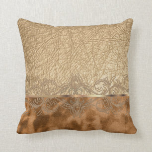 Faux Tan Leather & Suede Texture Design Throw Pillow