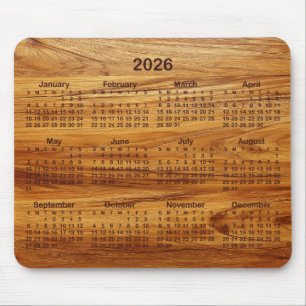 Faux Teak Wood 2026 Calendar Mouse Pad