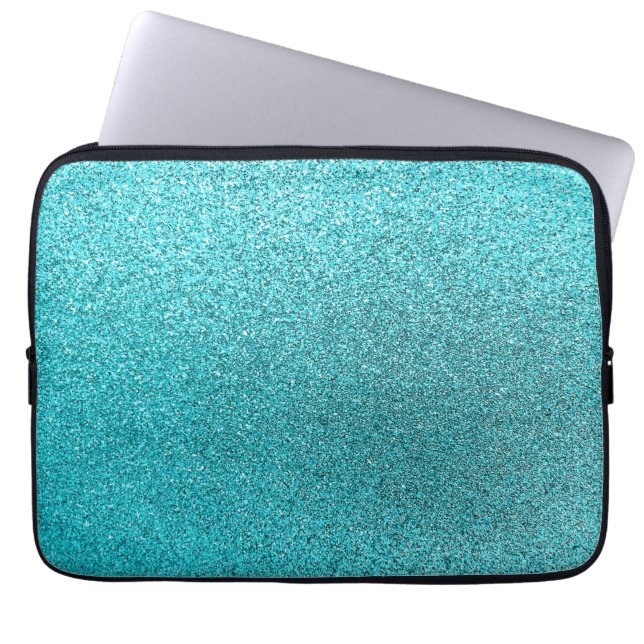 Faux Teal Blue Glitter Background Sparkle Texture Laptop Sleeve (Front)