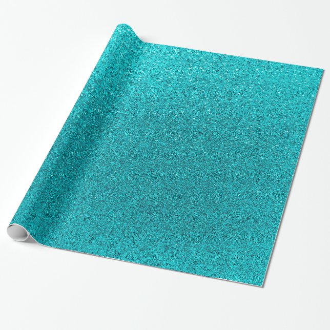 Faux Teal Blue Glitter Background Sparkle Texture Wrapping Paper (Unrolled)