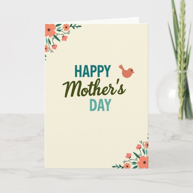 Faux Teal Floral Happy Day Card (Front)