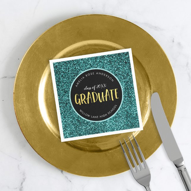 Faux Teal Glitter Graduate Graduation Napkins (Creator Uploaded)