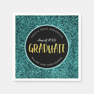 Faux Teal Glitter Graduate Graduation Napkins