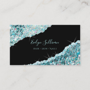 Faux Teal Glitter Sequin Business Card