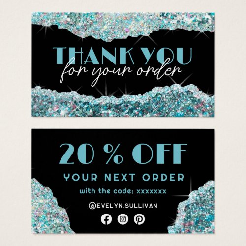 Faux teal glitter sequin discount card