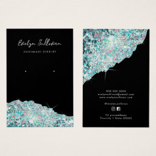 Faux teal iridescent glitter earring display card