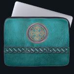 Faux Teal Leather With Celtic Knot Laptop Sleeve<br><div class="desc">Faux Teal Leather With Celtic Knot Laptop Sleeve. Teal Green blue leather like sleeve with a teal and purple with gold Celtic Knot and a teal green Celtic chain. Celtic knots are a traditional Celtic art form, are usually characterized by having no beginning and no end, and symbolize eternal love...</div>