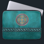 Faux Teal Leather With Celtic Knot Laptop Sleeve<br><div class="desc">Faux Teal Leather With Celtic Knot Laptop Sleeve. Teal Green blue leather like sleeve with a teal and purple with gold Celtic Knot and a teal green Celtic chain. Celtic knots are a traditional Celtic art form, are usually characterized by having no beginning and no end, and symbolize eternal love...</div>