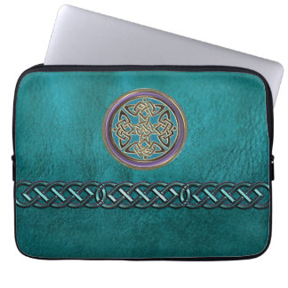 Faux Teal Leather With Celtic Knot Laptop Sleeve