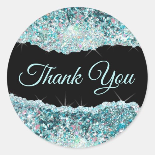 Faux Teal Sequin Thank you Classic Round Sticker