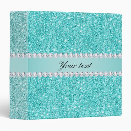 Faux Teal Sequins and Diamonds Binder