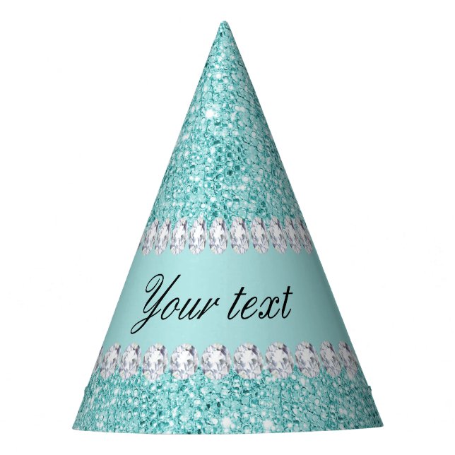 Faux Teal Sequins and Diamonds Party Hat (Front)
