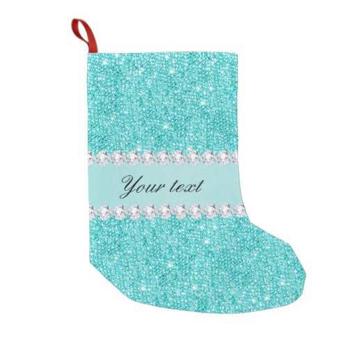 Faux Teal Sequins and Diamonds Small Christmas Stocking